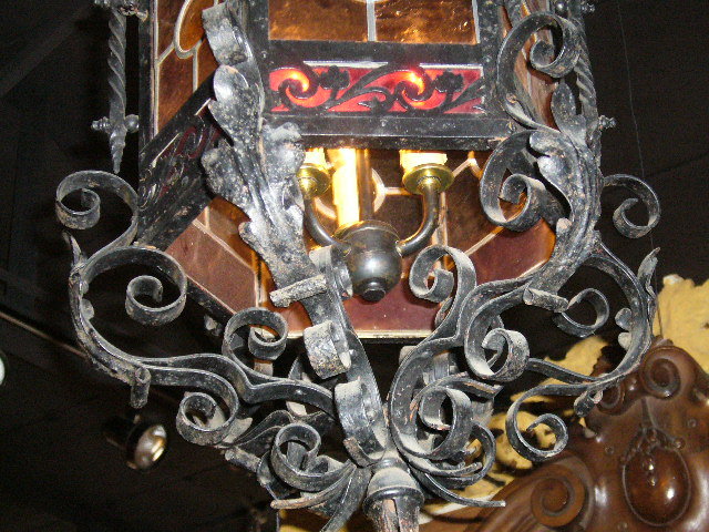 A Great French Lantern Featuring Leaded Glass Panels with three lights