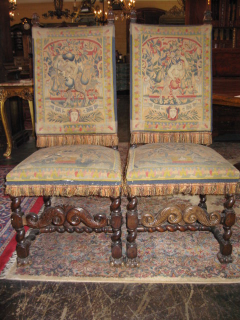 A Impressive Pair Of Flemish Petipoint Tapestry Side Chairs