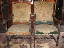 A Great Pair of 19th Century French Walnut Armchairs with Original Needlepoint