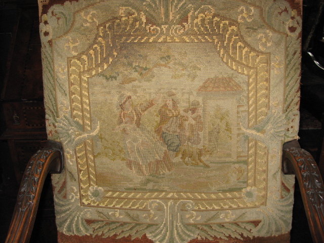 A Great Pair of 19th Century French Walnut Armchairs with Original Needlepoint