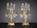 Pair of French marble, bronze and crystal