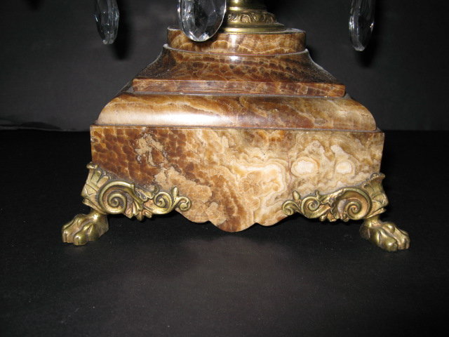 Pair of French marble, bronze and crystal