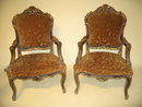 19th Century Pair French Carved Gilded Louis XV Armchairs