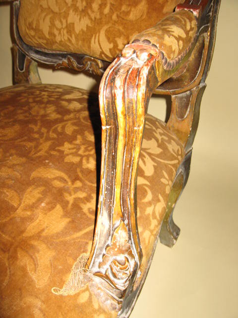 19th Century Pair French Carved Gilded Louis XV Armchairs