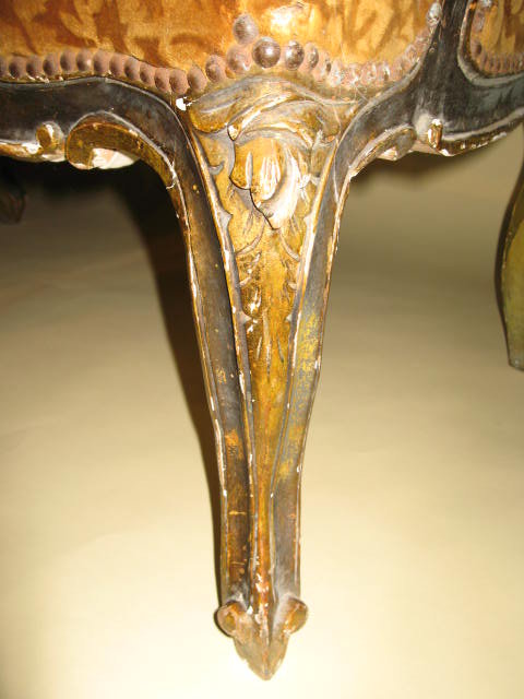 19th Century Pair French Carved Gilded Louis XV Armchairs