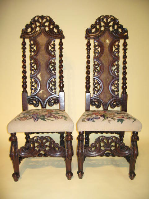 17th 18th century Pair William Mary hall chairs