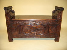 19th Century Intricately Carved Chestnut Hall Bench from Provence, with Carved Panels. Circa 1840