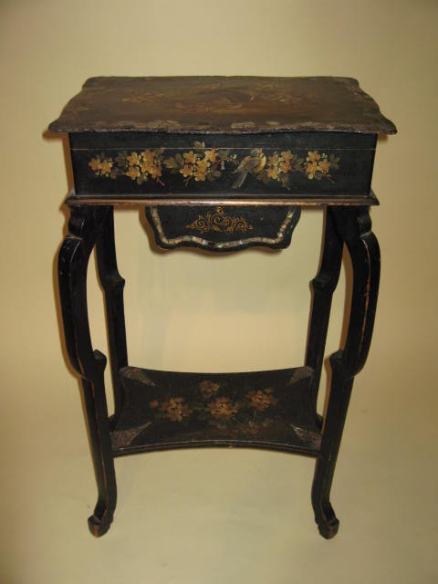 19th Century English Black Lacquered Sewing Stand circa 1870