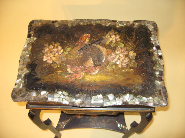 19th Century English Black Lacquered Sewing Stand circa 1870
