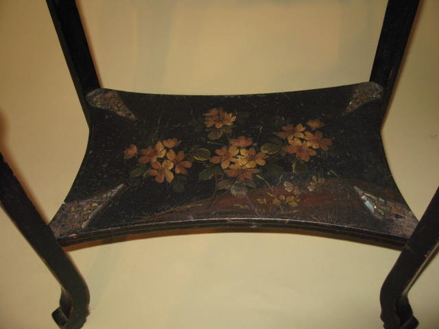 19th Century English Black Lacquered Sewing Stand circa 1870