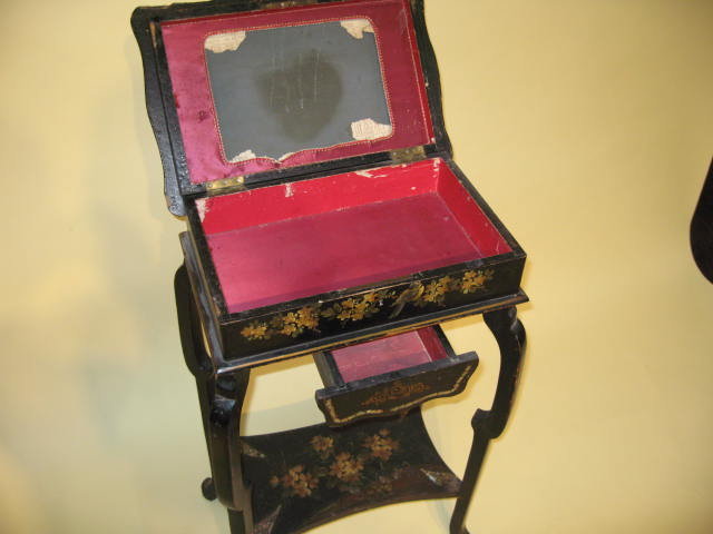 19th Century English Black Lacquered Sewing Stand circa 1870