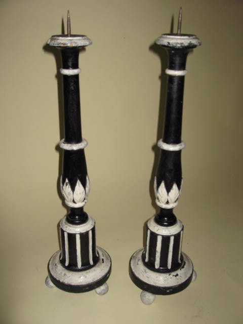 French - Pair Painted Candlesticks