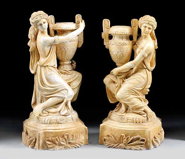 Pair of Sienna Marble Maidens