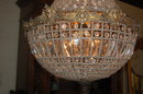 French Crystal & Bronze Basket Chandelier