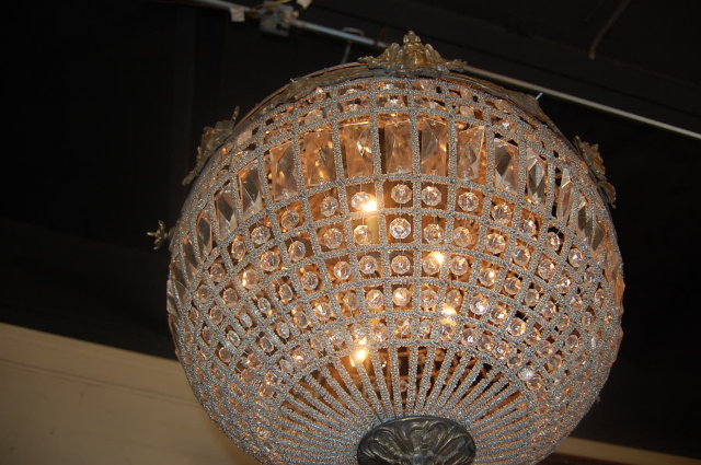 French Crystal & Bronze Basket Chandelier