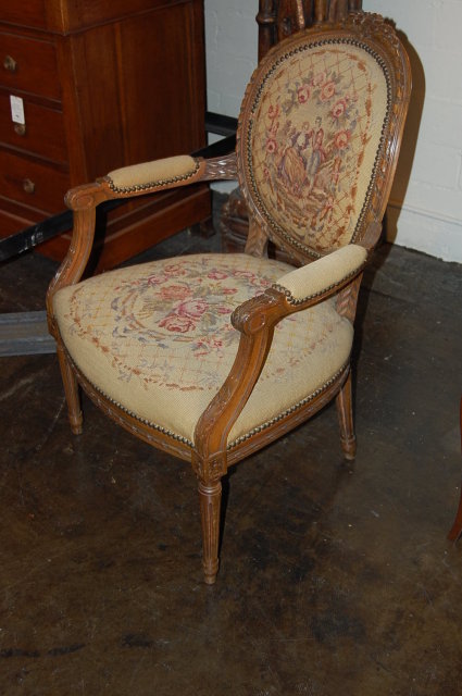 French Carved Needlepoint Fauteuil