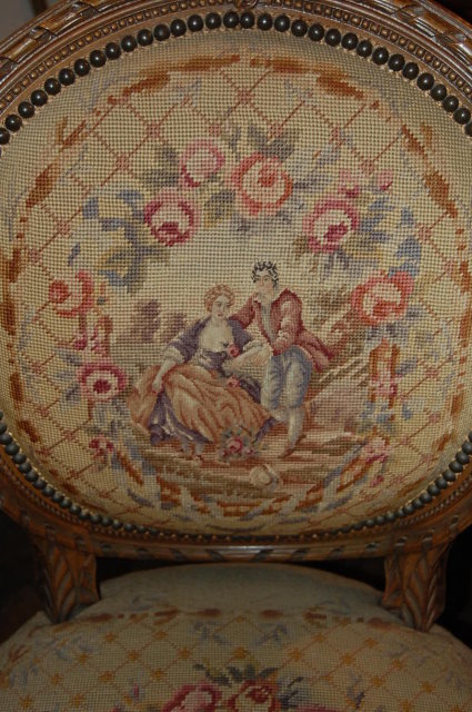 French Carved Needlepoint Fauteuil