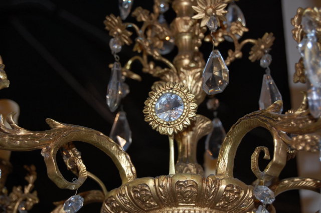 French Bronze & Crystal Chandelier