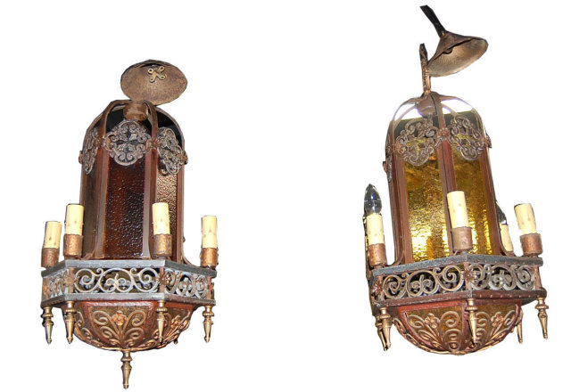 Pair of Iron & Glass Lanterns