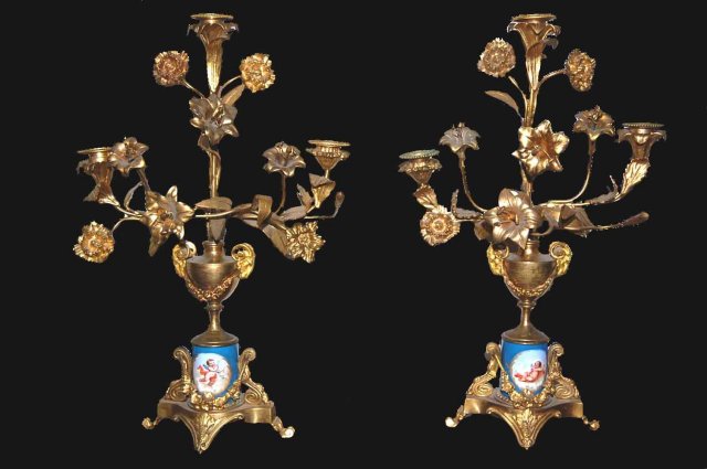 Pair of French Sevres & Bronze Candelabra