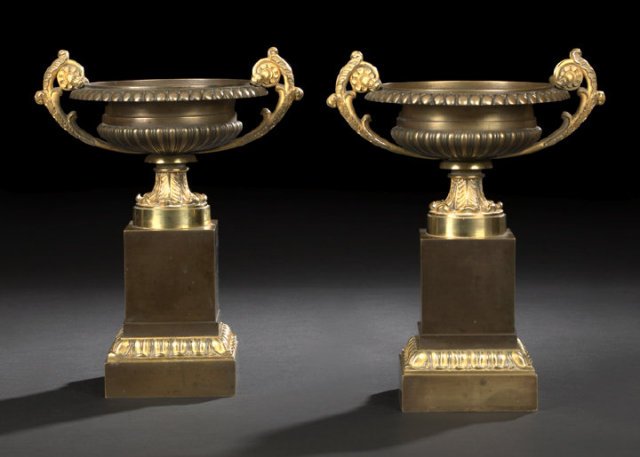 Fine Pair of French Empire Bronze Urns