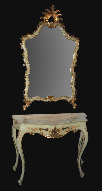Venetian Lacquered Console & Mirror Set