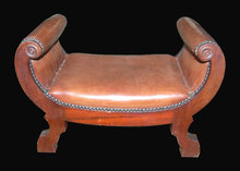 English Leather & Walnut Foot Stool