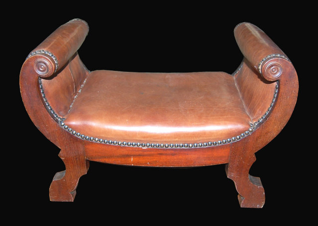 English Leather & Walnut Foot Stool