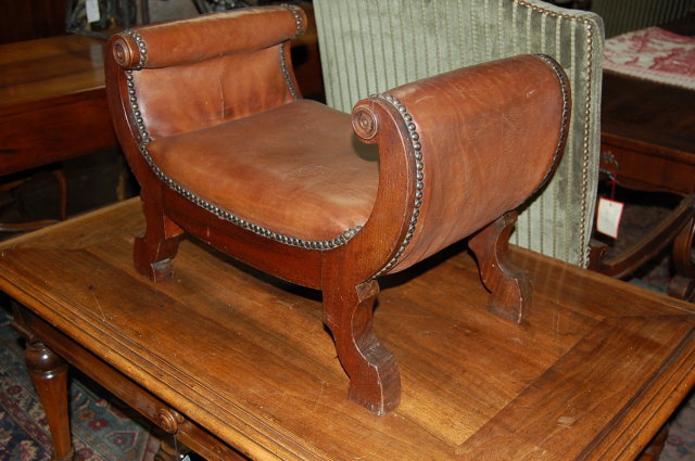 English Leather & Walnut Foot Stool