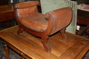 English Leather & Walnut Foot Stool