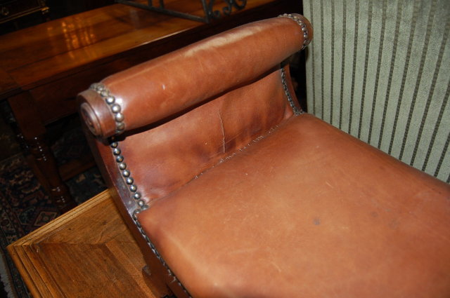 English Leather & Walnut Foot Stool