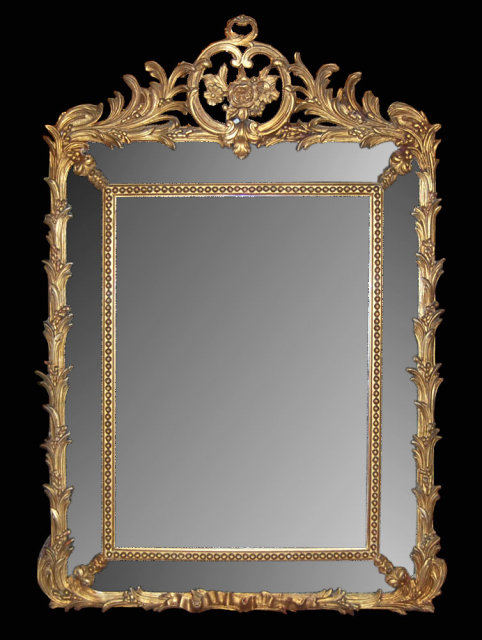 French Louis XV Giltwood Cushion Mirror