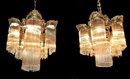 Unusual Pair of American Victorian Brass & Crystal Chandeliers