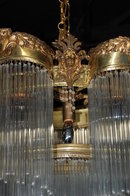 Unusual Pair of American Victorian Brass & Crystal Chandeliers