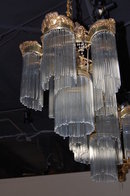Unusual Pair of American Victorian Brass & Crystal Chandeliers
