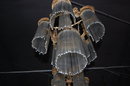 Unusual Pair of American Victorian Brass & Crystal Chandeliers