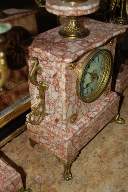 French Marble & Bronze 3 Piece Clock Set