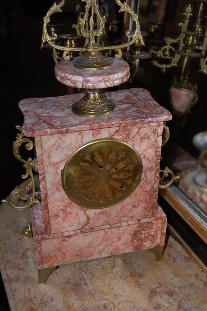 French Marble & Bronze 3 Piece Clock Set