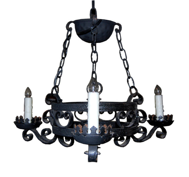 Petite French Iron Three Light Chandelier