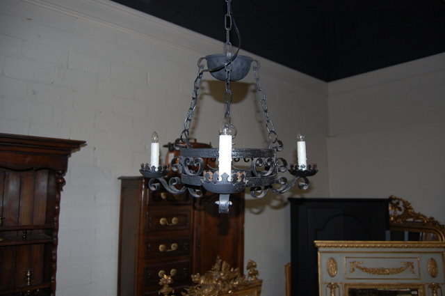 Petite French Iron Three Light Chandelier