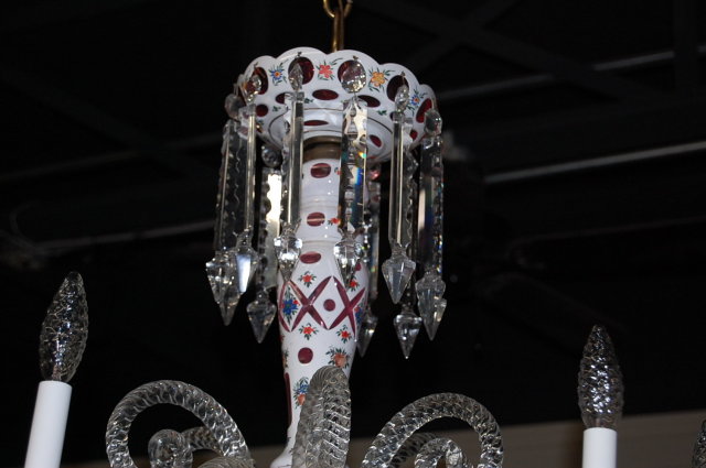 Czechoslovakian Cranberry & Cut Crystal Chandelier