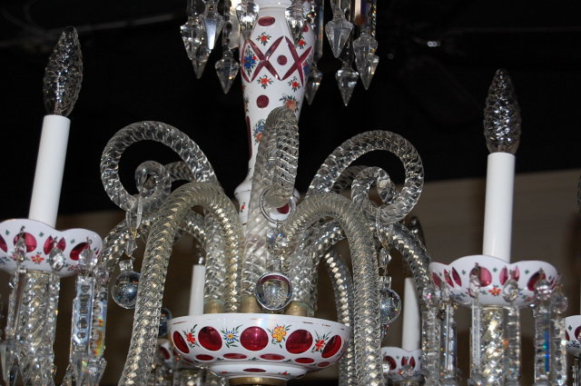 Czechoslovakian Cranberry & Cut Crystal Chandelier