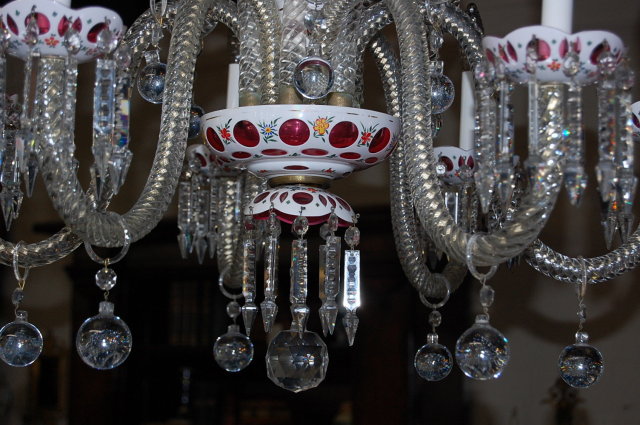 Czechoslovakian Cranberry & Cut Crystal Chandelier