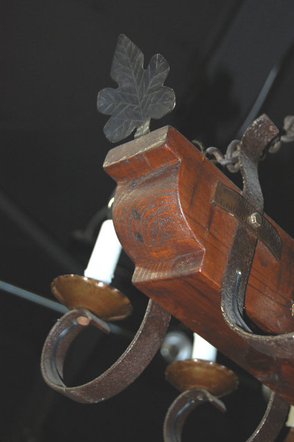 French Iron & Wood Chandelier