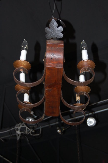 French Iron & Wood Chandelier