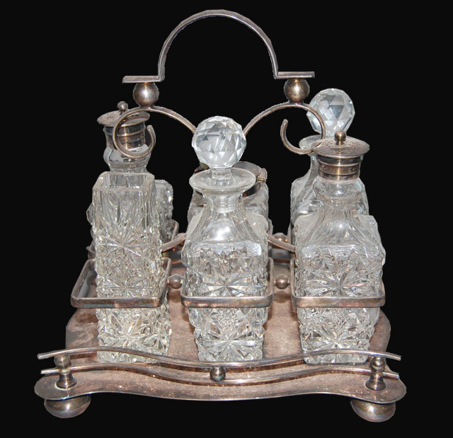 English Victorian Silverplated & Crystal Cruet Set