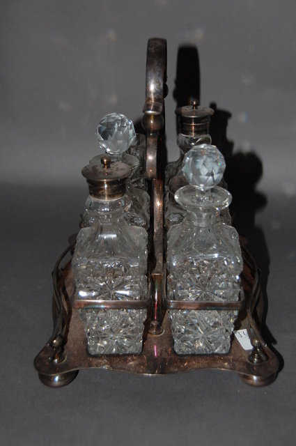 English Victorian Silverplated & Crystal Cruet Set