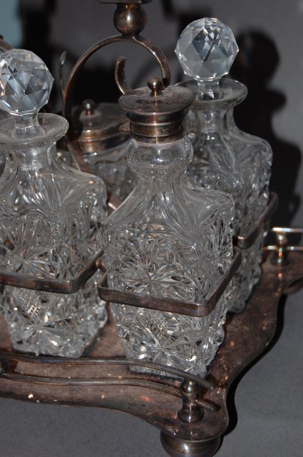 English Victorian Silverplated & Crystal Cruet Set