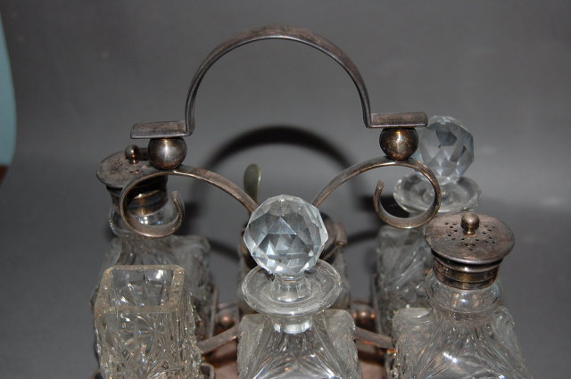 English Victorian Silverplated & Crystal Cruet Set