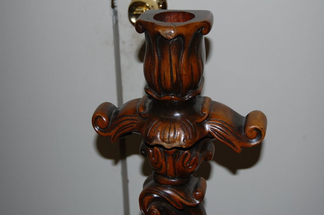 Pair of Carved Italian Walnut Candlesticks